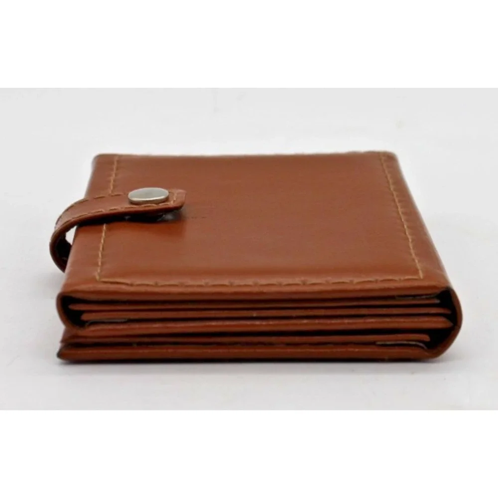 Bulova Triple Folding Photo Album Travel Picture Frame Leather Brown Snap Close